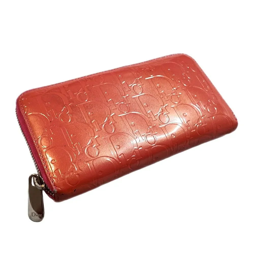 Christian Dior Coral Patent Leather Continental Zippy Wallet Ultimate Voyager